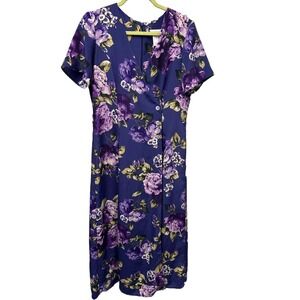 VTG Coldwater Creek Womens Dress 12 Purple Floral‎ Midi Romantic Cottagecore 90s